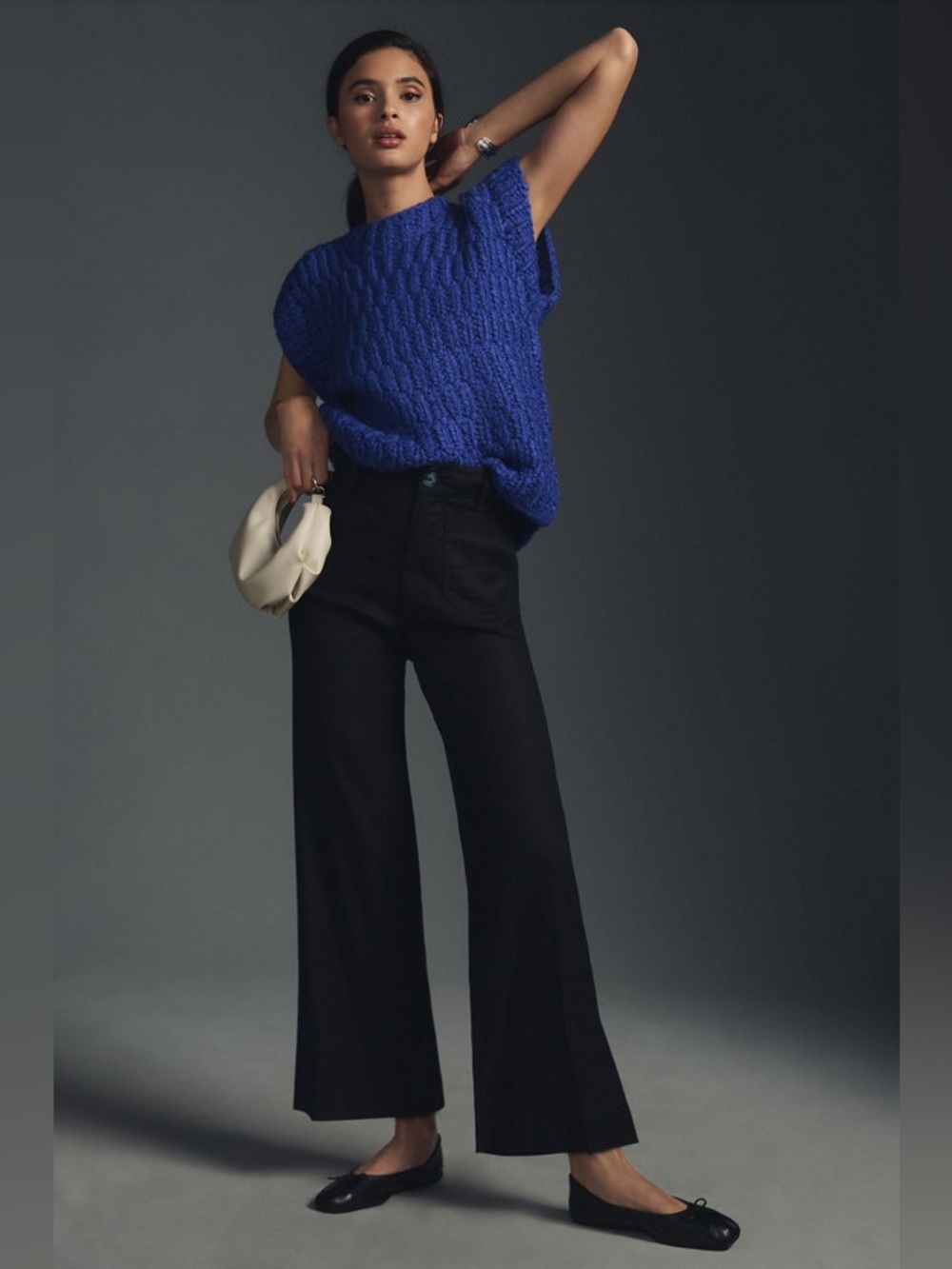 Maeve Anthropologie Colette Black Linen Blend Wide-Leg Cropped Pants Size 27